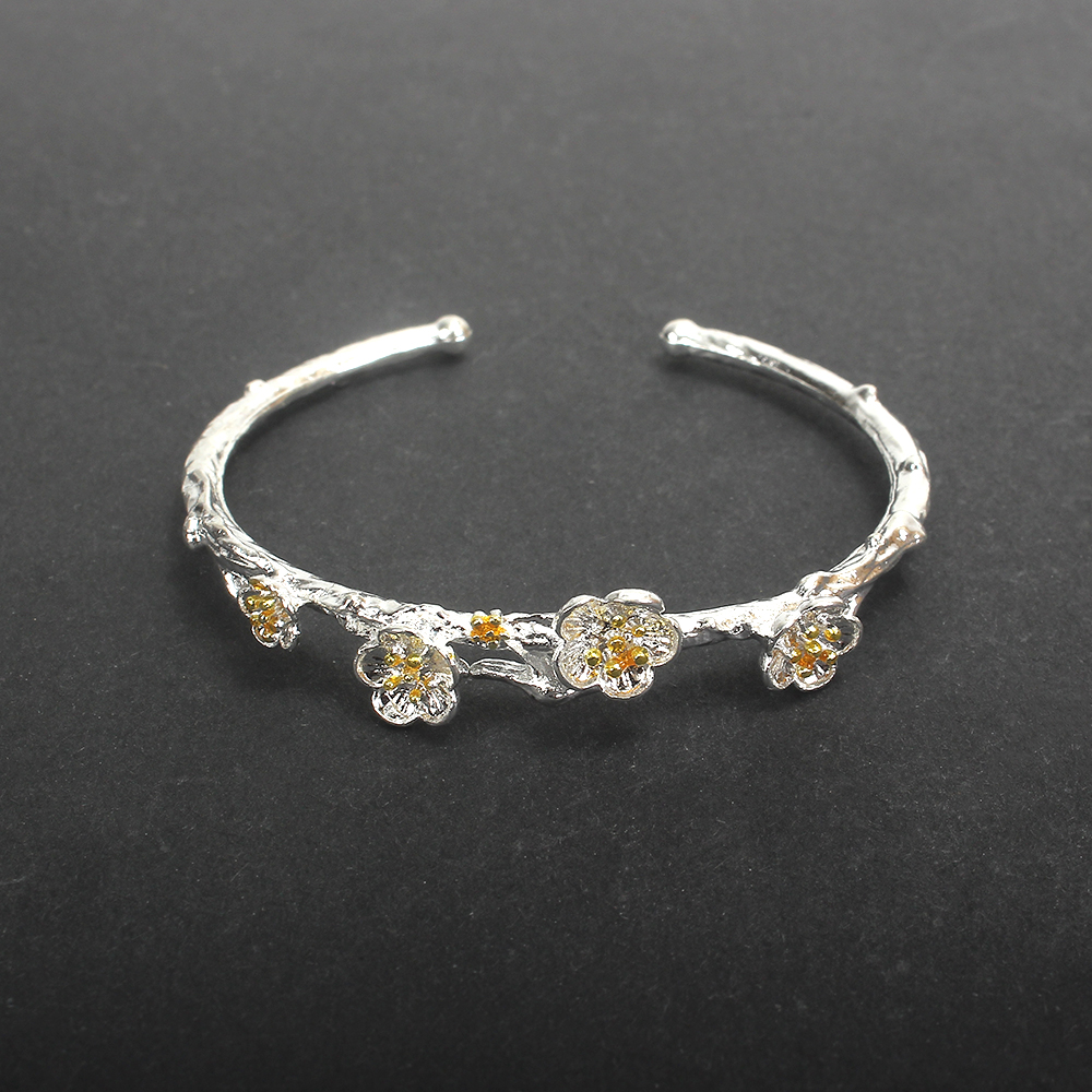 KIOGIU Bangles,S925 Sterling Silver Plum Blossom Branch Bracelet - Vintage-Inspired Open Cuff Bangle for Women, Perfect for Daily Wear, Parties, and Anniversary Gifts