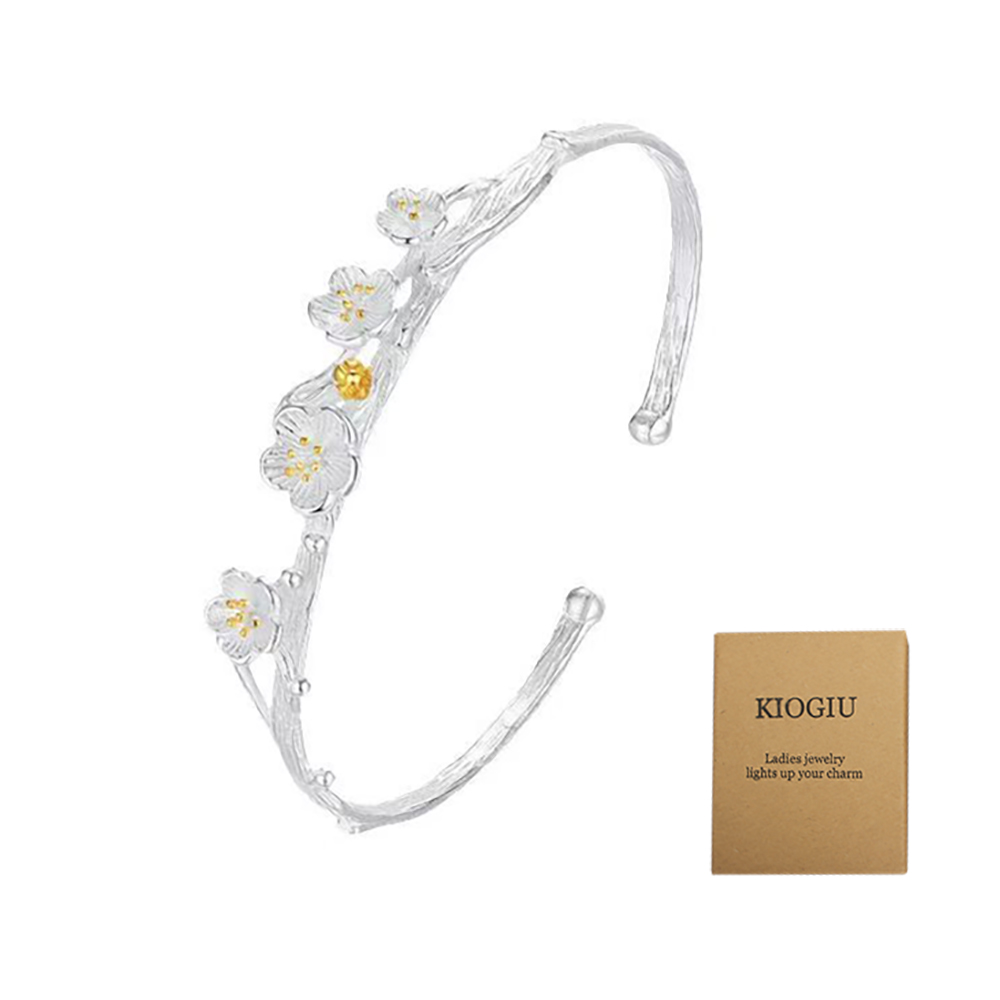 KIOGIU Bangles,S925 Sterling Silver Plum Blossom Branch Bracelet - Vintage-Inspired Open Cuff Bangle for Women, Perfect for Daily Wear, Parties, and Anniversary Gifts