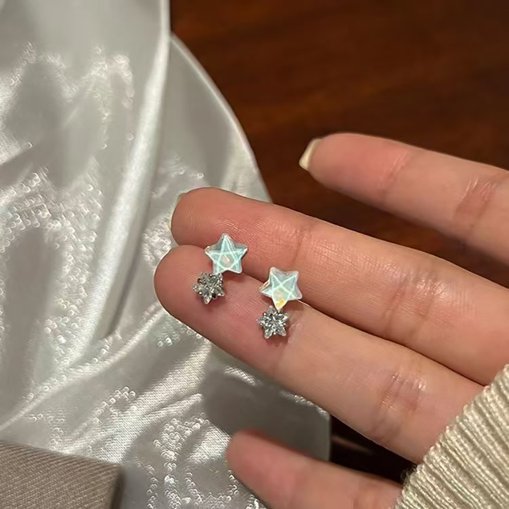 KIOGIU S925 Sterling Silver Post Moonstone Star Drop Earrings,Dainty Studs for Women, Ideal for Daily Wear / Date Nights / Parties & Gifts