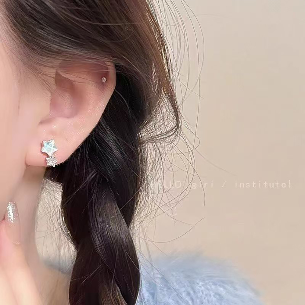 KIOGIU S925 Sterling Silver Post Moonstone Star Drop Earrings,Dainty Studs for Women, Ideal for Daily Wear / Date Nights / Parties & Gifts