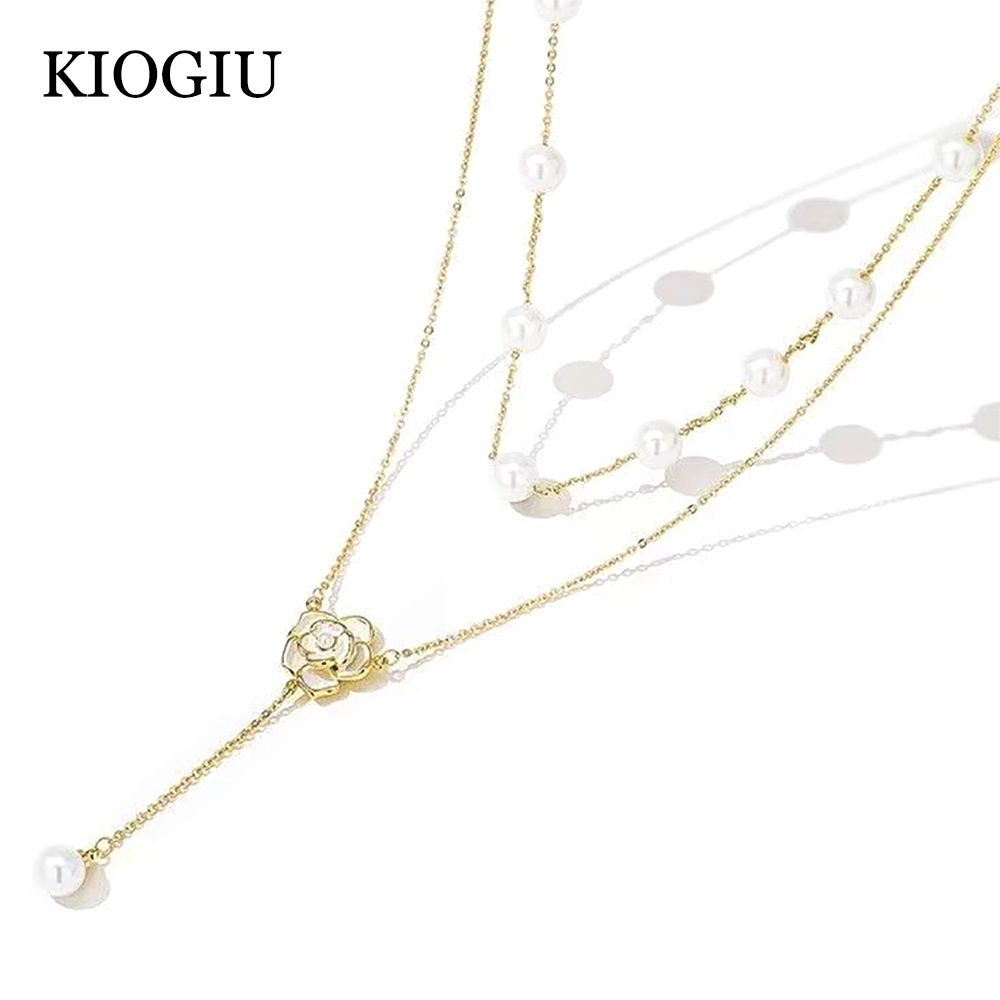 KIOGIU Necklaces,Elegant Camellia Layered Pearl Necklace for Women,Perfect for Weddings,Parties,Anniversary Gifts