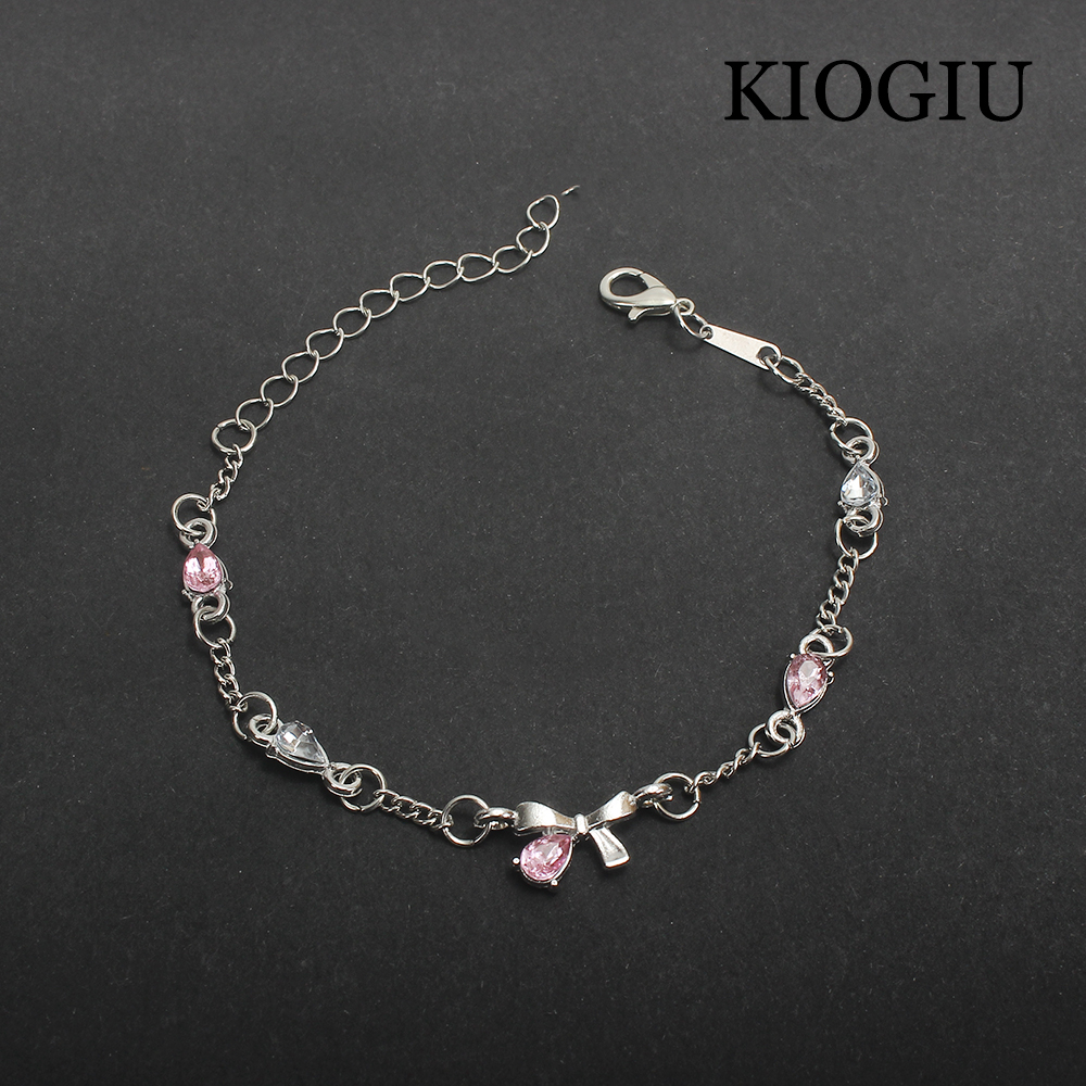 KIOGIU Bracelets,S925 Sterling Silver Bow Bracelet with Pink & Clear Crystals - Dainty Romantic Jewelry for Girlfriend, Perfect for Valentine's Day & Anniversaries