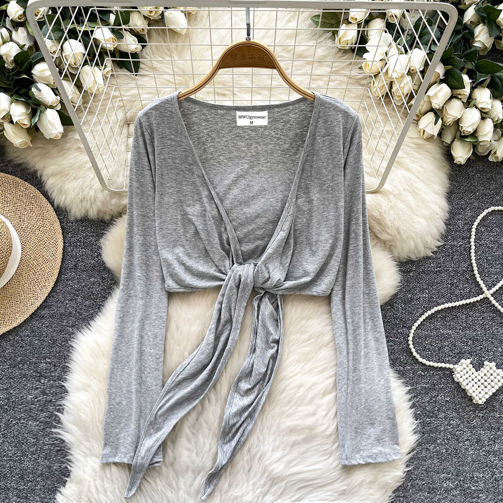 MWUgymwear Sport Shirts,Women's Lightweight Sport shirts - Long Sleeve Tie-Front Cardigan for Yoga, Dance, Fitness & Daily Layering