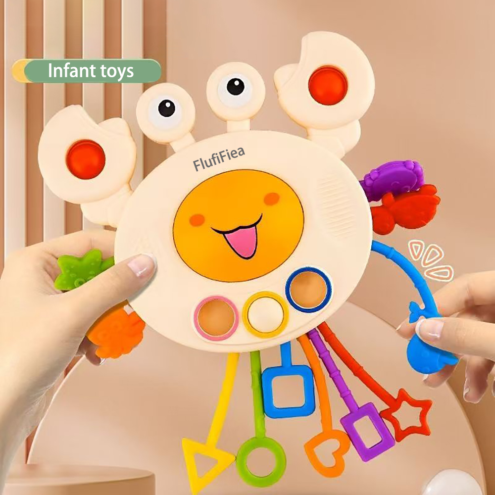 FlufiFiea Infant Toys,Baby Crab Pull-String Sensory Toy for Fun Enhance Motor Skills and Stimulate Play
