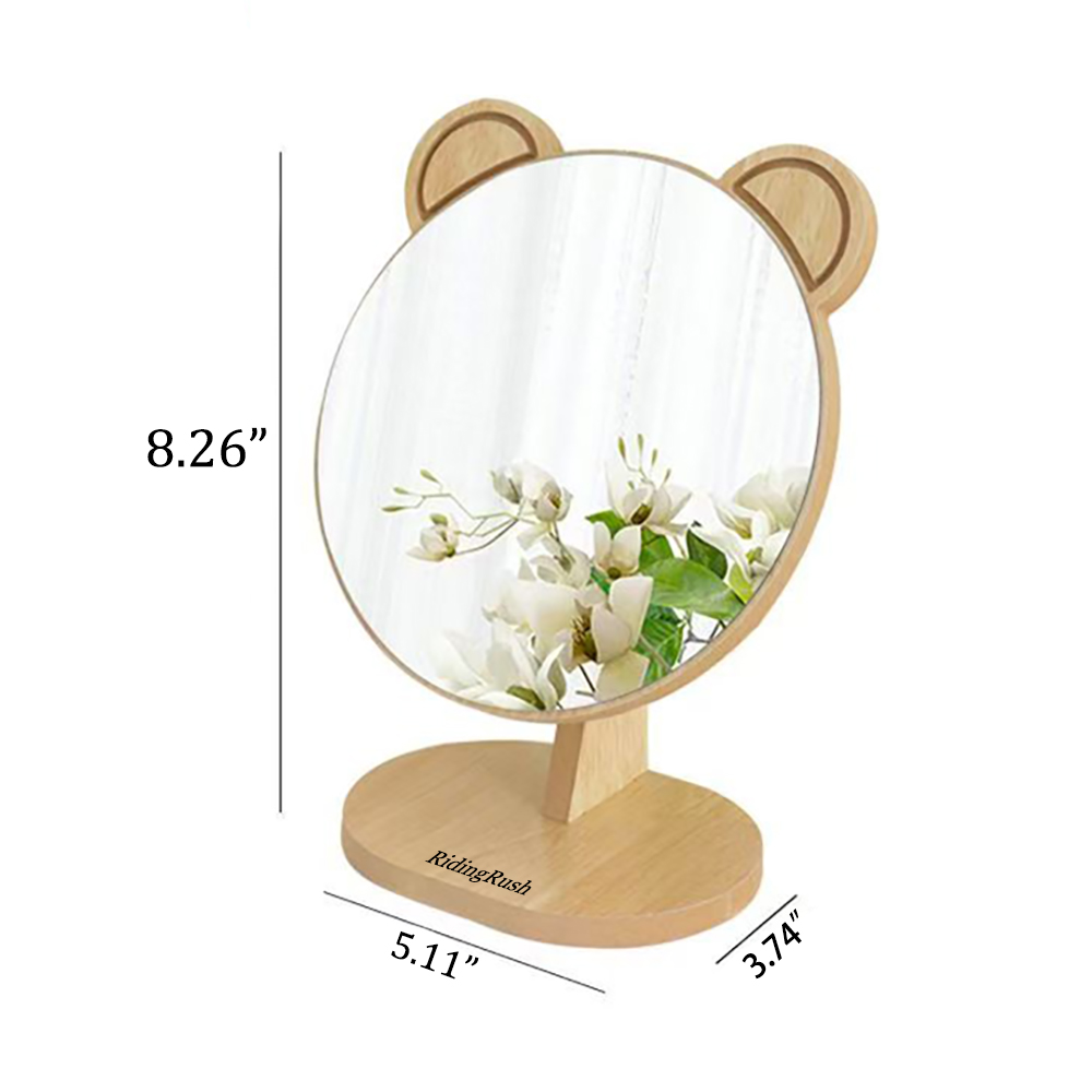 RidingRush Personal Compact Mirrors,Wooden Desktop Makeup Mirror for Household Bedroom,High-Definition Single-Sided Mirror