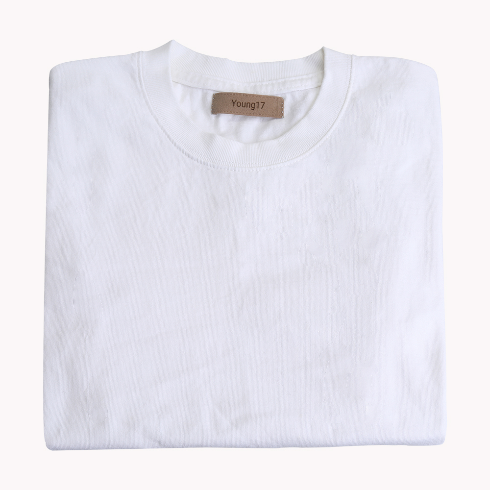 Young17 Pure white T-shirt 100% cotton solid color loose bottomed shirt for men and women