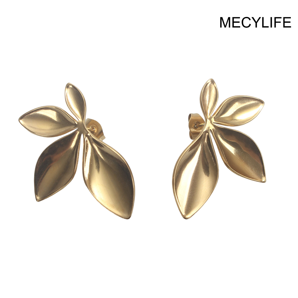 MECYLIFE Earrings,18K Gold Plated Titanium steel Women's Simple Gold Leaf Drop Earrings, Suitable for Weddings, Parties, and Daily Wear