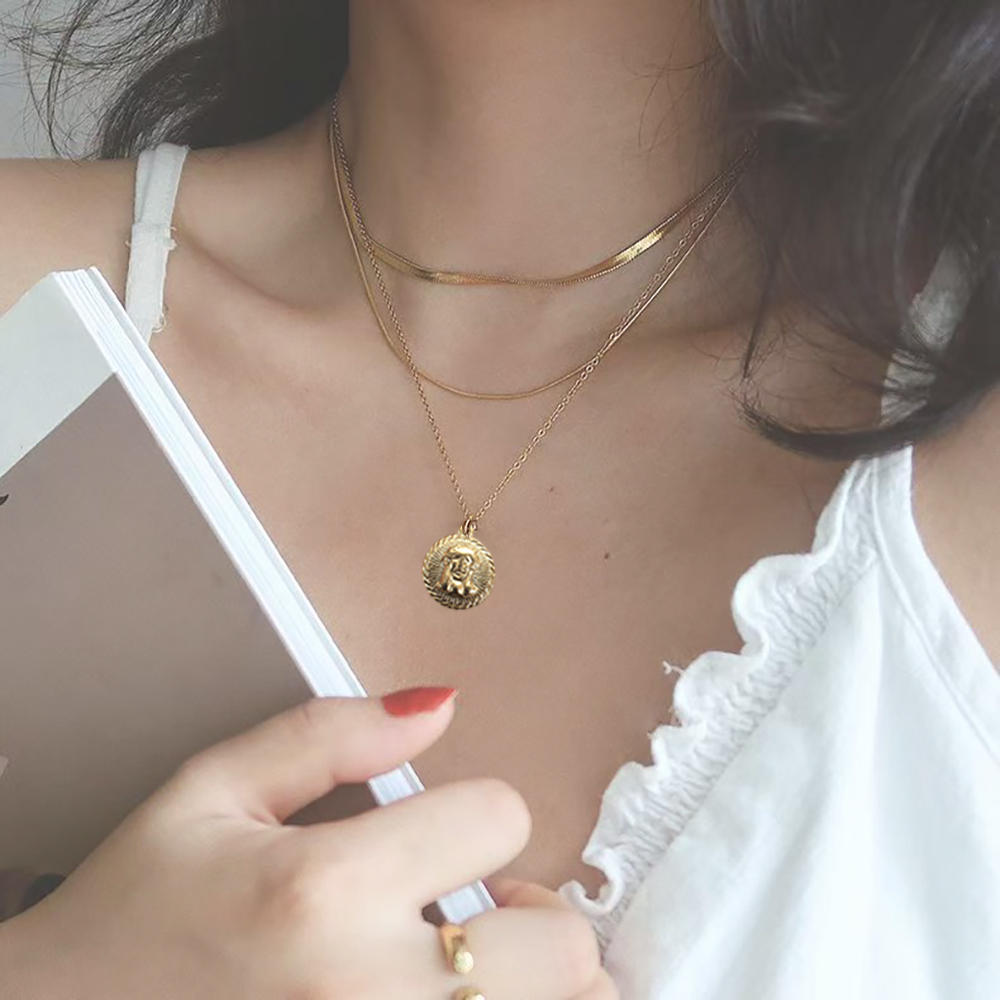 MECYLIFE Necklaces,S925 Sterling Silver with Gold-Tone,Vintage Portrait Coin Necklace, Minimalist & Elegant Collarbone Necklace for Women Girls