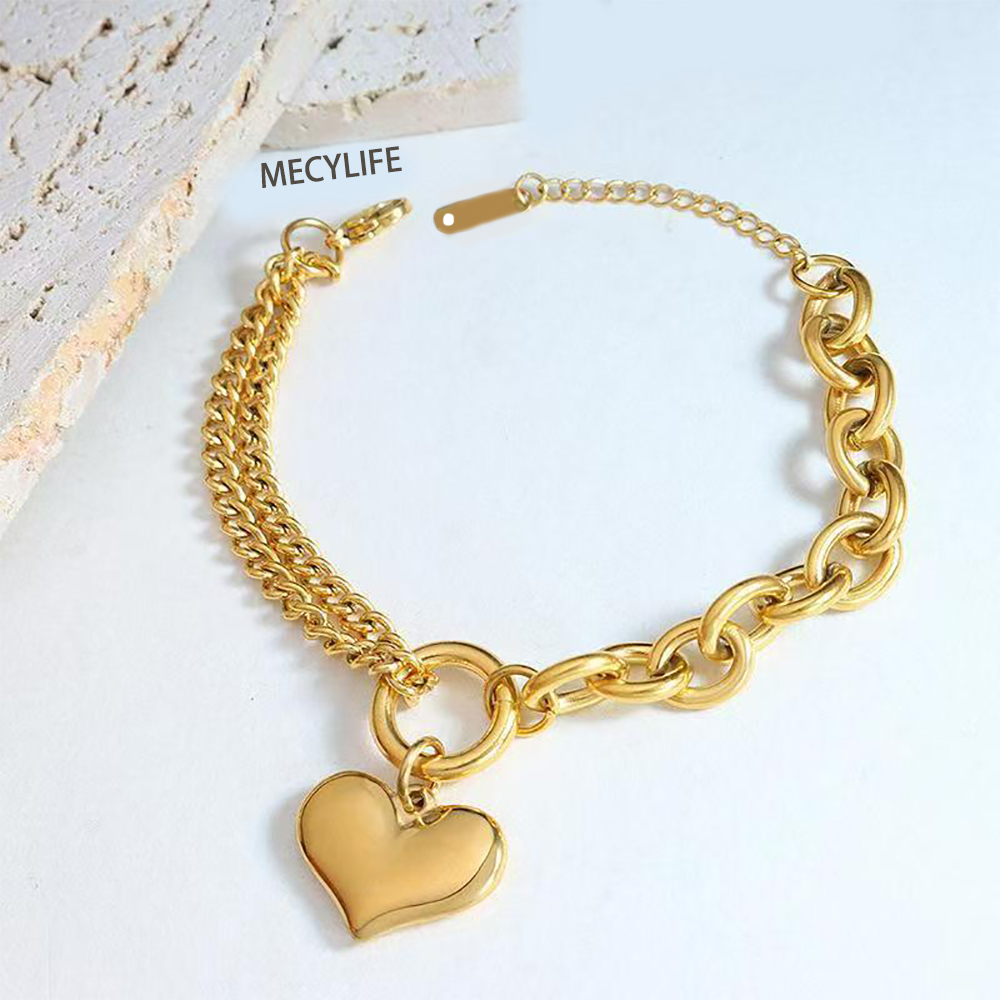 MECYLIFE Bracelet,Elegant Heart 18K Gold-Plated Love Bracelet for Women,Adjustable Link Chain Bracelets