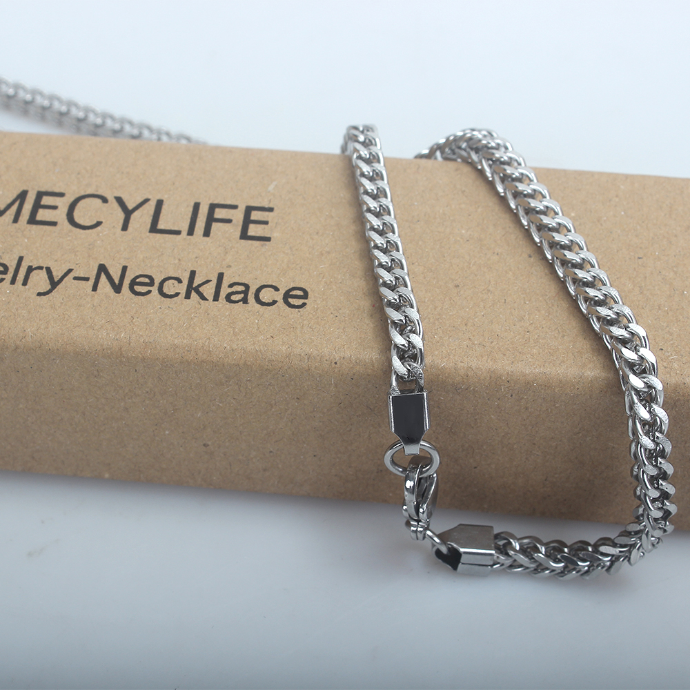 MECYLIFE Jewelry Chains,Mens&Womens 4MM 24Inches Titanium steel Franco Curb Necklace Chain,Distribution Chainfor Everyday Wear, Valentine's Day & Anniversaries(Silver)