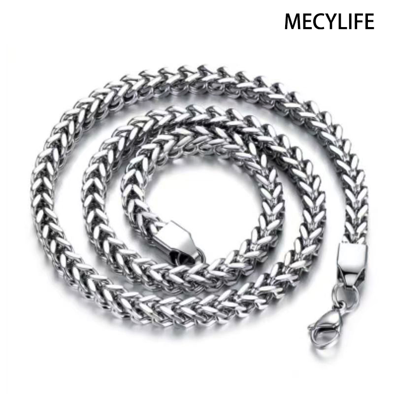 MECYLIFE Jewelry Chains,Mens&Womens 4MM 24Inches Titanium steel Franco Curb Necklace Chain,Distribution Chainfor Everyday Wear, Valentine's Day & Anniversaries(Silver)