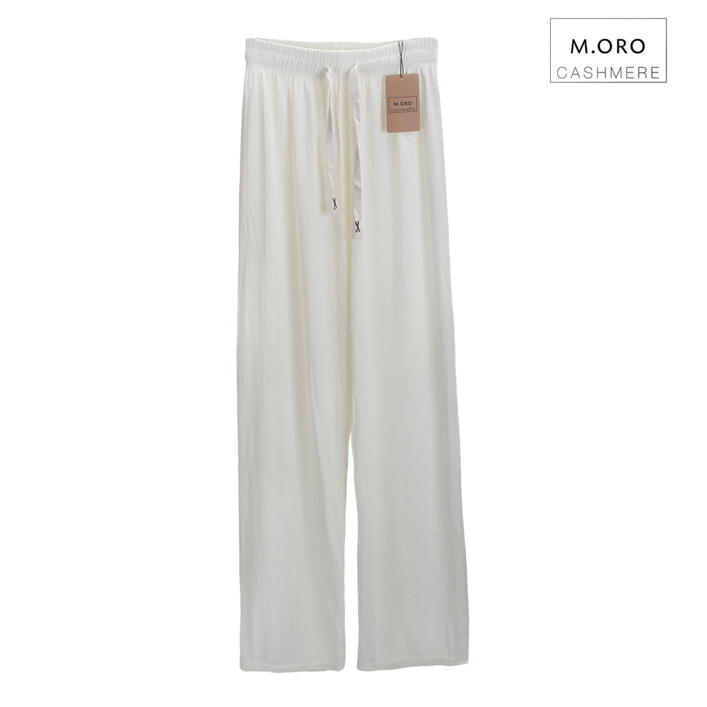 M. ORO CASHMERE Women's Comfy Casual Lounge Pants - High Waisted Knit Palazzo Trousers with Drawstring for Home, Yoga & Everyday Wear
