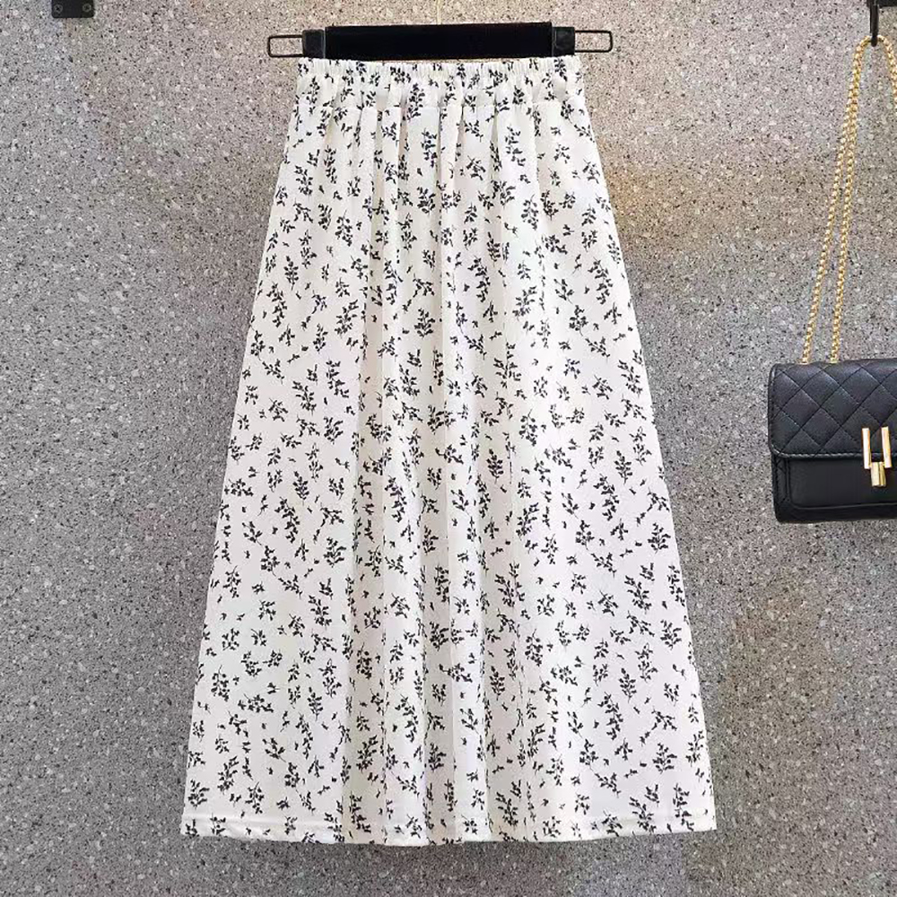 M. ORO CASHMERE Women's Floral Print Skirts,Casual Loose A-Line Elastic Waist Pleated Maxi Skirt