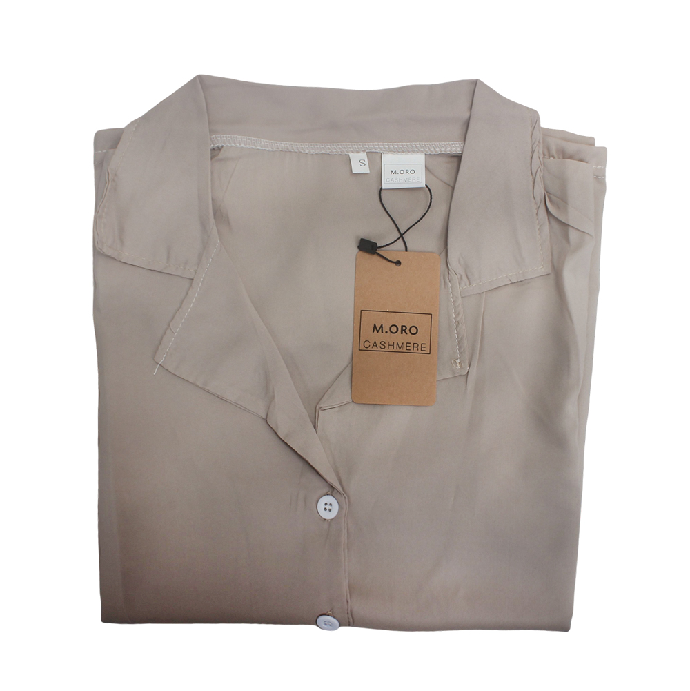 M. ORO CASHMERE Women's Business Casual Blouses,Short Sleeve Lapel V-Neck Button Down Shirts,Solid Color Silky Drapey Tops for Work & Office Wear