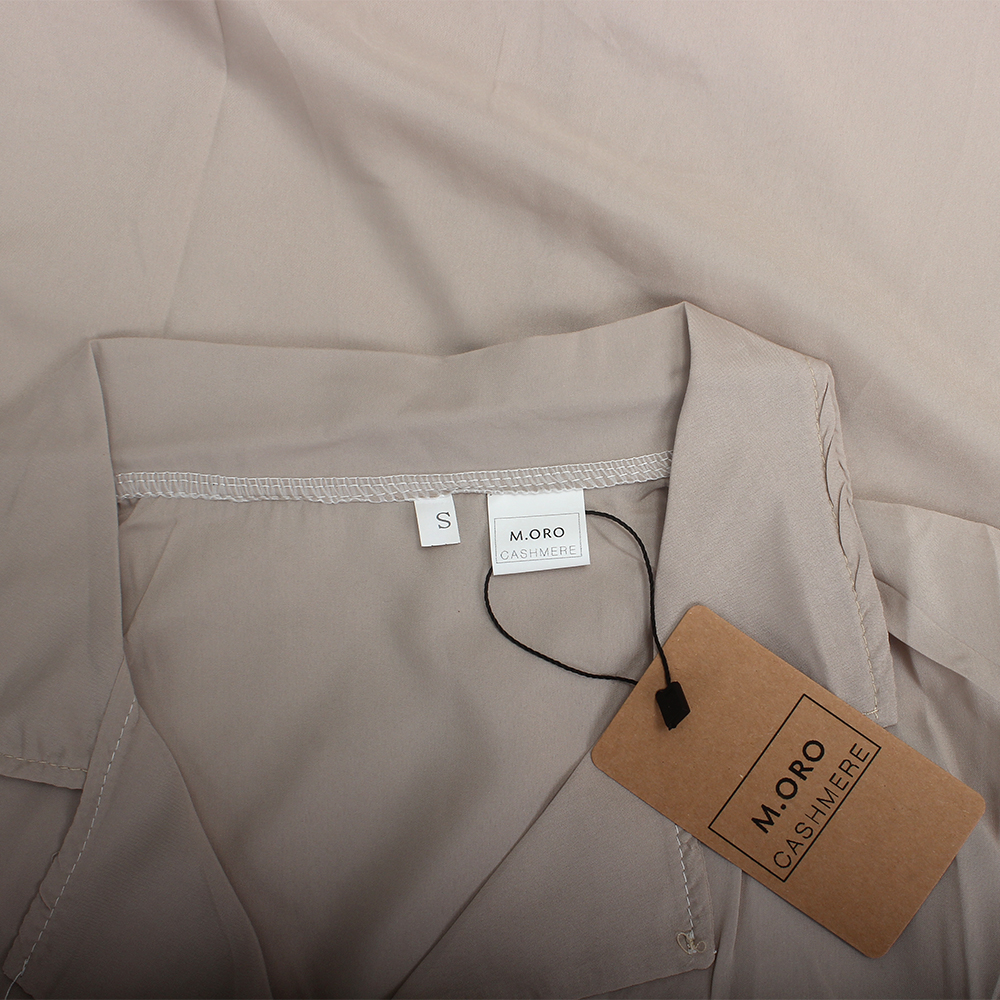 M. ORO CASHMERE Women's Business Casual Blouses,Short Sleeve Lapel V-Neck Button Down Shirts,Solid Color Silky Drapey Tops for Work & Office Wear