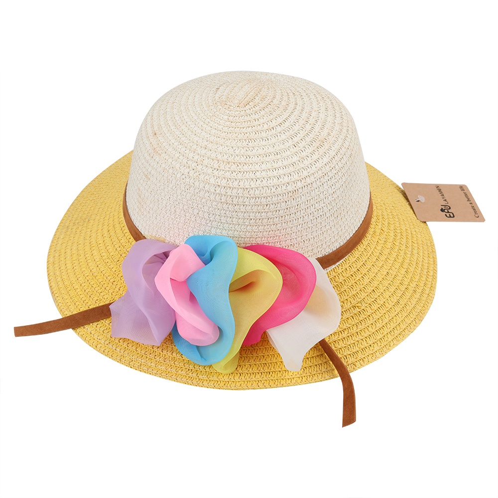 EAUlayamen Straw hat sunscreen shade hat color matching flower princess hat summer beach hat