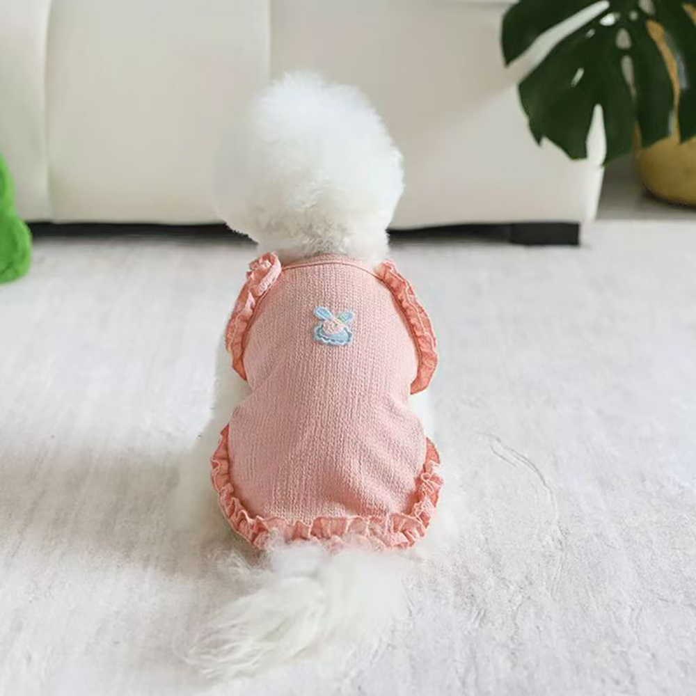 Dewormer Cute Puppy Clothes for Small Dogs, Summer Breathable Cotton Dog Tank Top Vest, Pink Ruffle Shirt with Bunny Appliqué for Daily Wear & Walking