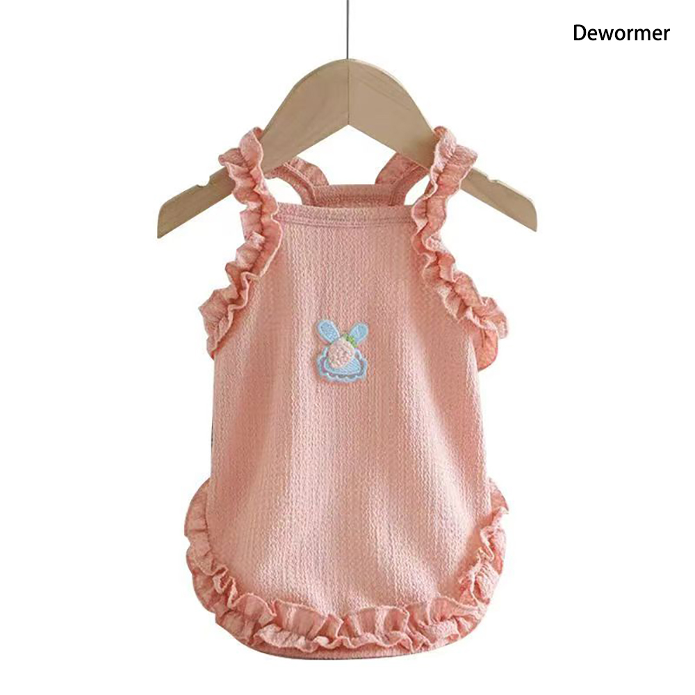 Dewormer Cute Puppy Clothes for Small Dogs, Summer Breathable Cotton Dog Tank Top Vest, Pink Ruffle Shirt with Bunny Appliqué for Daily Wear & Walking