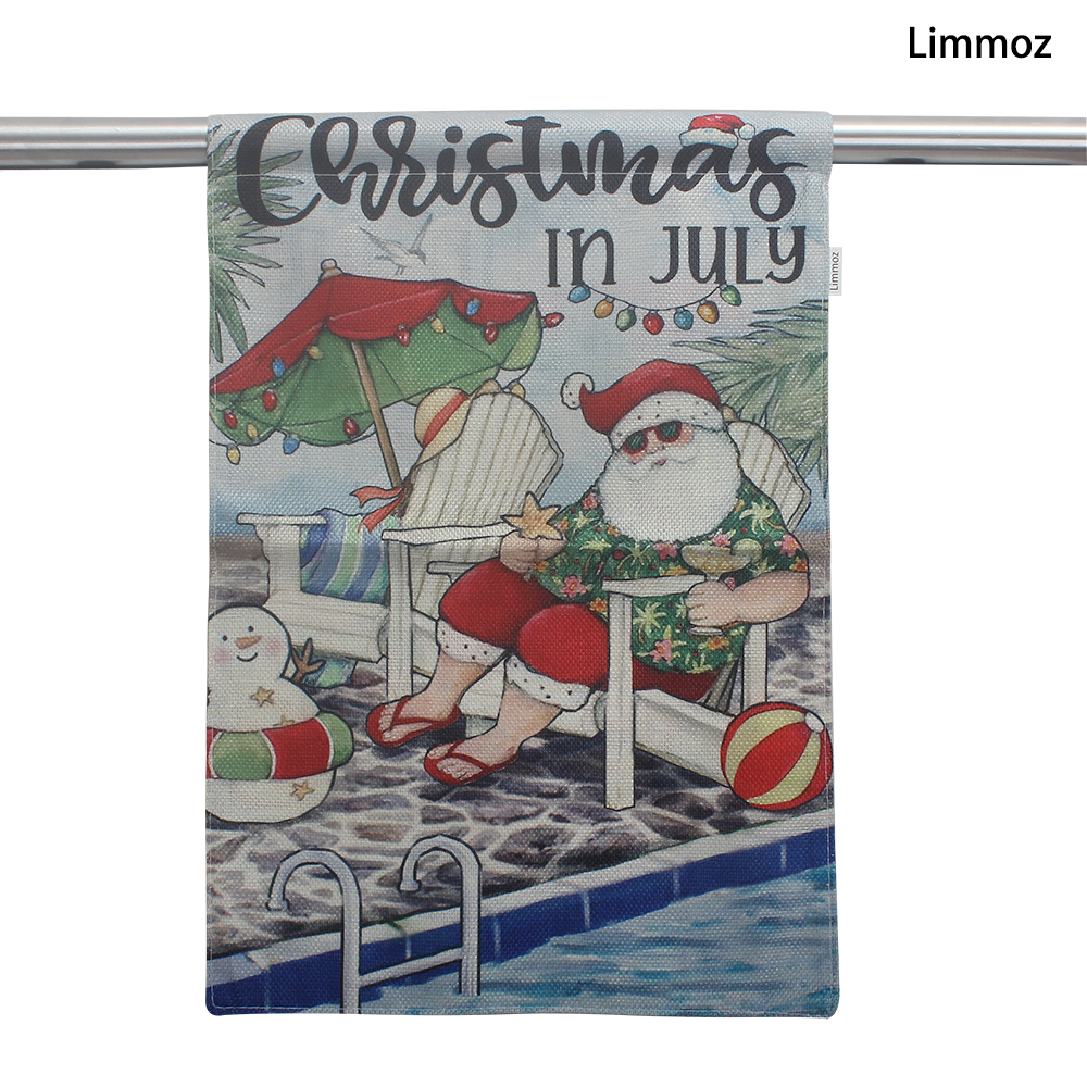 Limmoz Christmas in July Poolside Garden Flag - Funny Santa Relaxing Summer Decor Textile Flag for Patio, Lawn, & Home Outdoor Use 12x18inch
