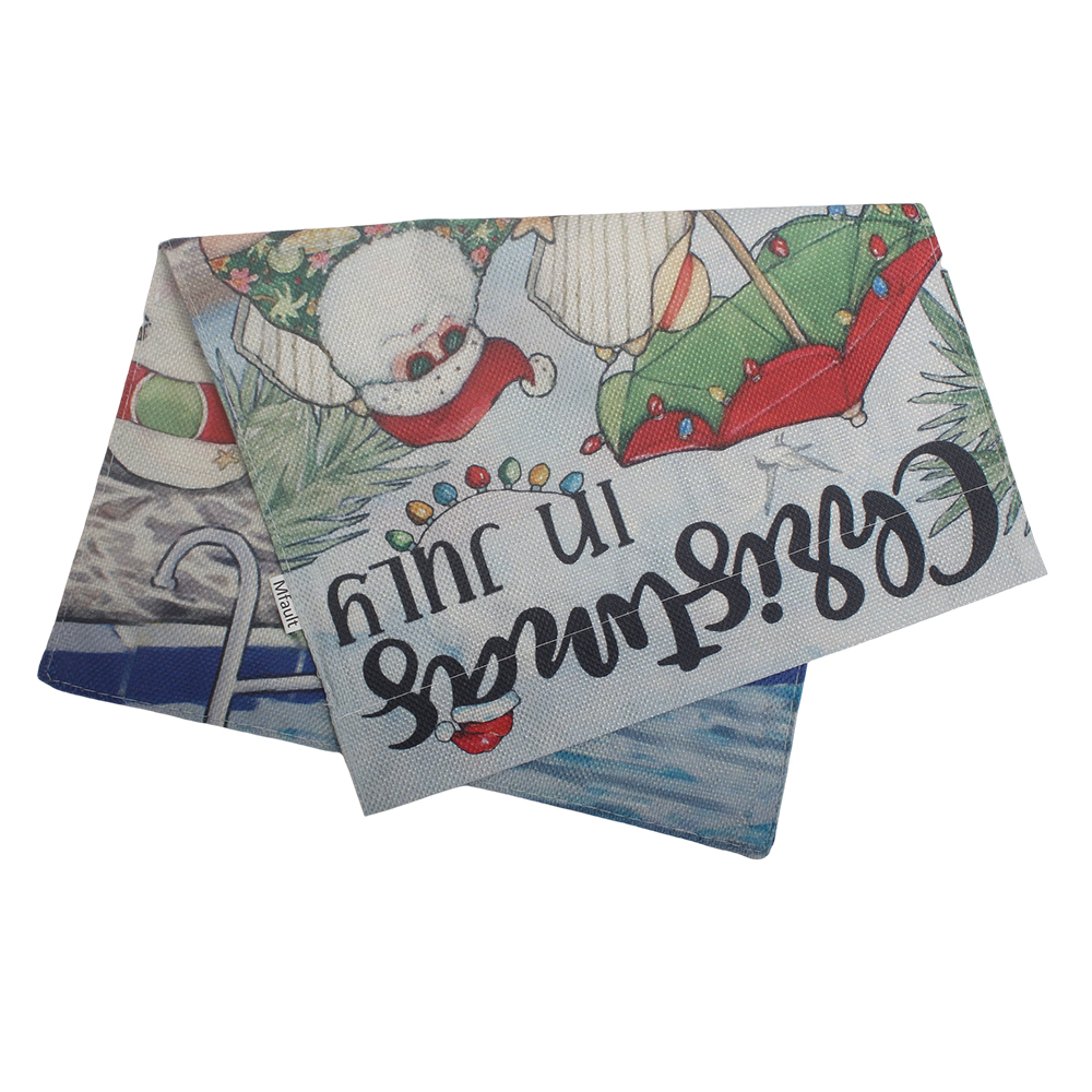 Mfault Summer Christmas Cloth Flag, Tropical Santa Theme, for Outdoor Yard, Lawn, Garden Decoration, Weatherproof & Durable, 12x18 Inch