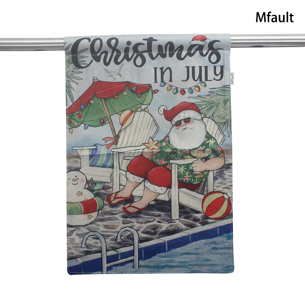Mfault Summer Christmas Cloth Flag, Tropical Santa Theme, for Outdoor Yard, Lawn, Garden Decoration, Weatherproof & Durable, 12x18 Inch
