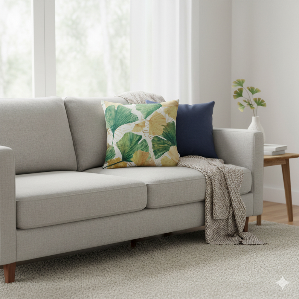 Ymcafz Ginkgo Leaf Decorative Pillow Covers 18x18inch Set of 2, - Modern Green & Gold Botanical Throw Cushion Cases for Sofa Couch Living Room Bedroom