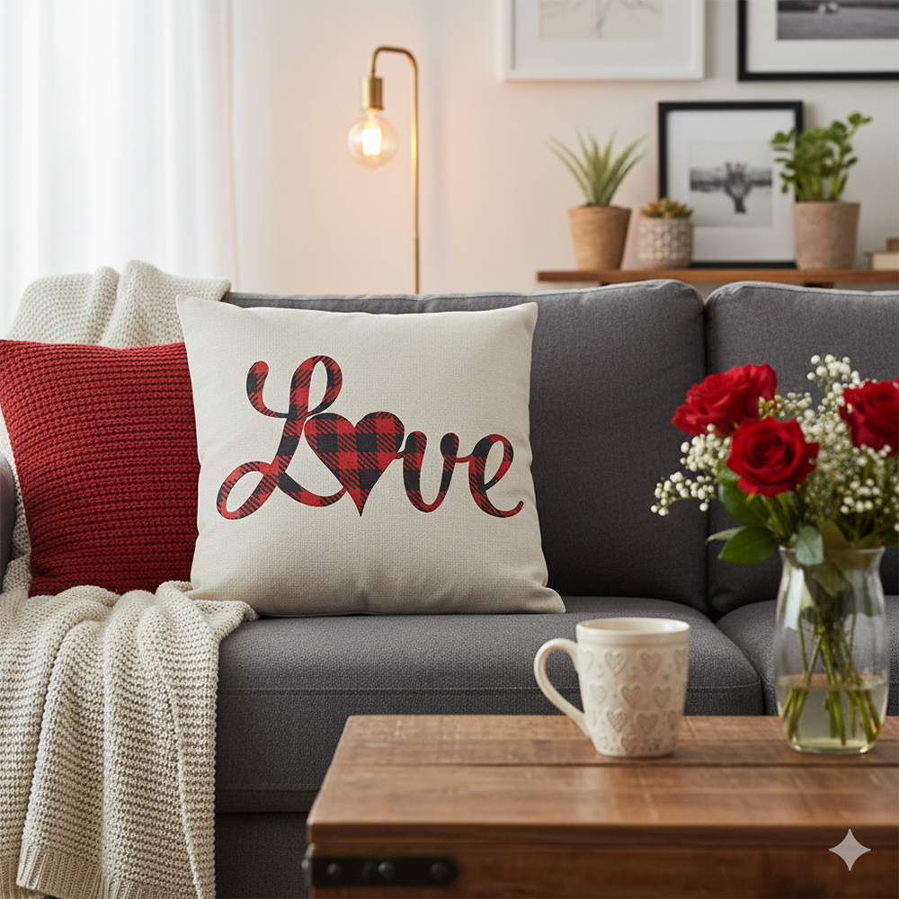 Ymcafz Soft Cotton Linen Love Pillowcase - Festive Red Heart Design for Sofa, Couch, Bed, Indoor Outdoor Holiday Decor - 18x18 Inch Set of 2