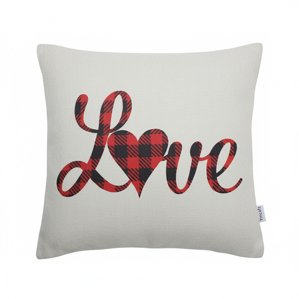 Ymcafz Soft Cotton Linen Love Pillowcase - Festive Red Heart Design for Sofa, Couch, Bed, Indoor Outdoor Holiday Decor - 18x18 Inch Set of 2