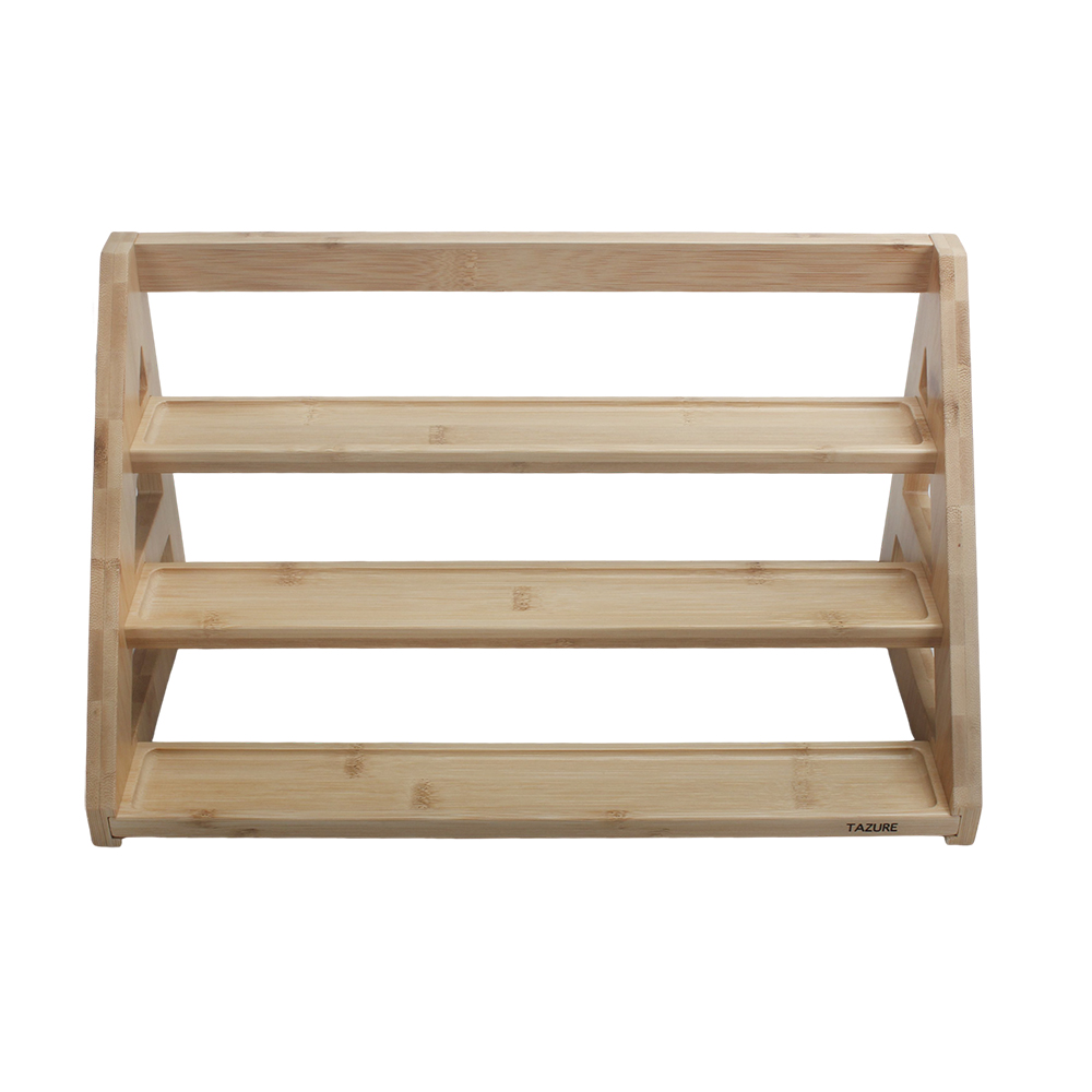 TAZURE Kitchen Utensils 3-Tier Bamboo Spice Rack Organizer,Freestanding Cruet Stand for Countertop, Kitchen, Cabinet, Pantry