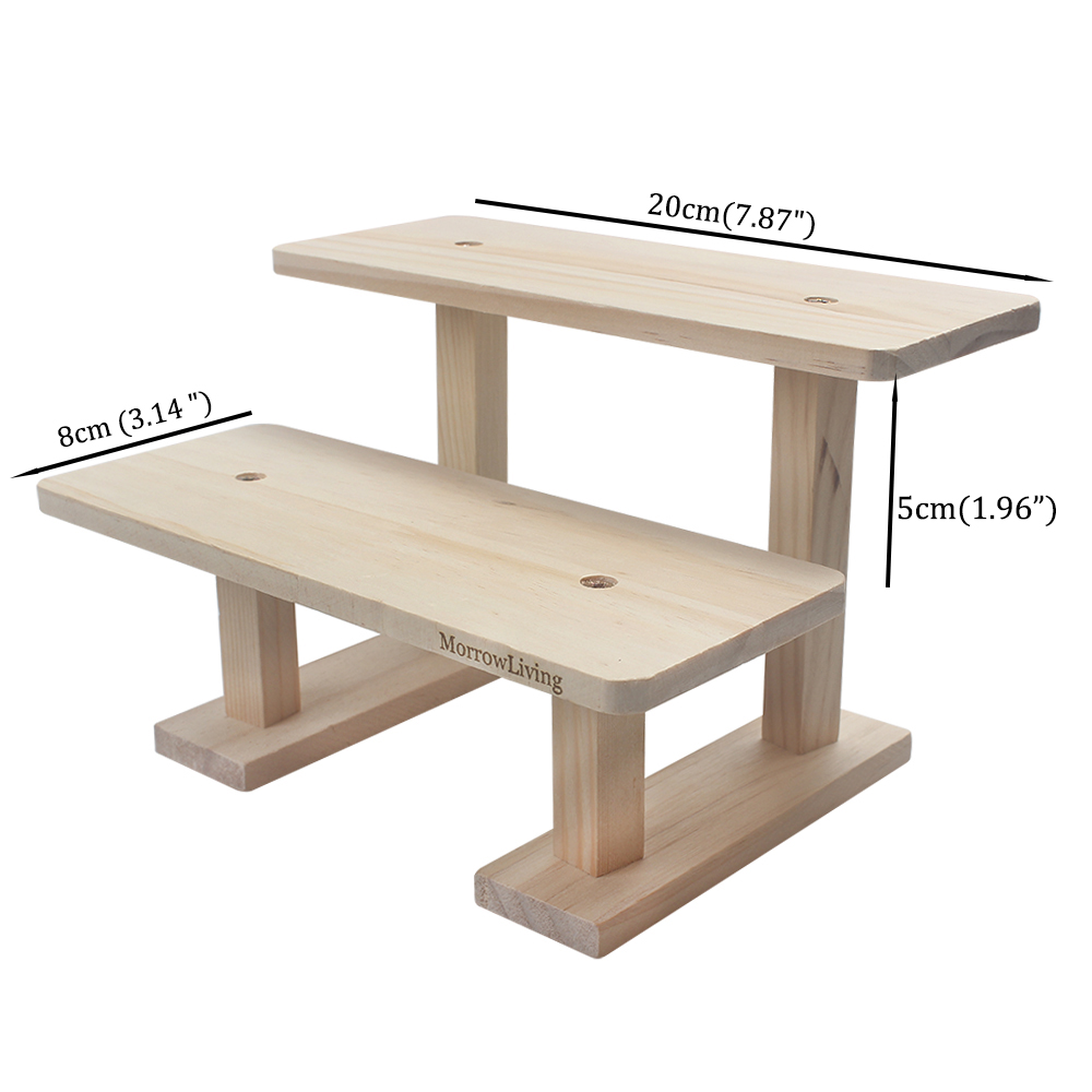 MorrowLiving Multipurpose 2-Tier Wooden Display Stands, Natural Wood Tabletop Riser for Retail Display, Dessert Tables, Potted Plants, and Home Decor Organizer
