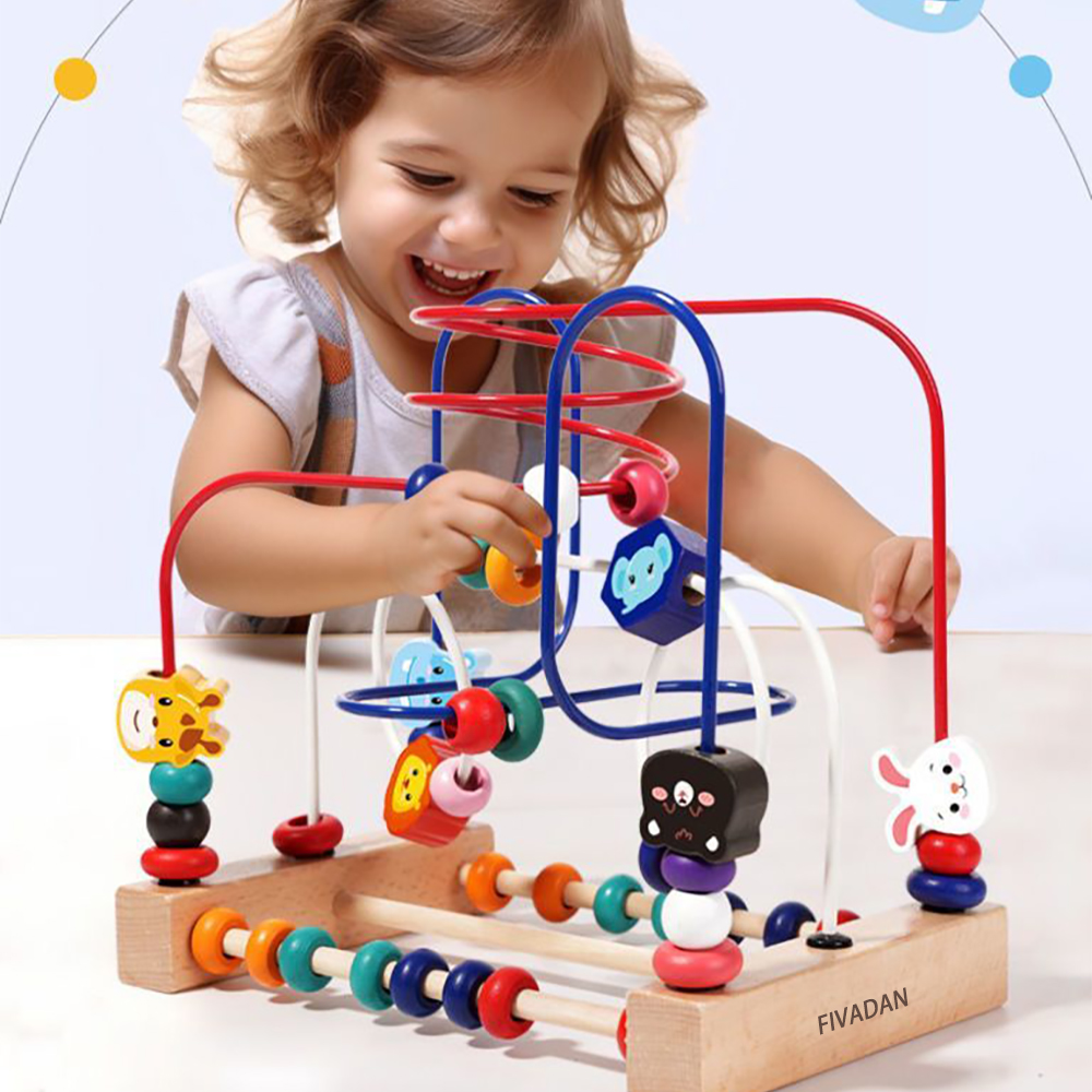 FIVADAN Baby Multiple Activity Toys with Beads Maze, Abacus & Animal Figures - Early Learning Developmental Gift for Infants & Toddlers - Ideal for Playtime & Sensory Exploration