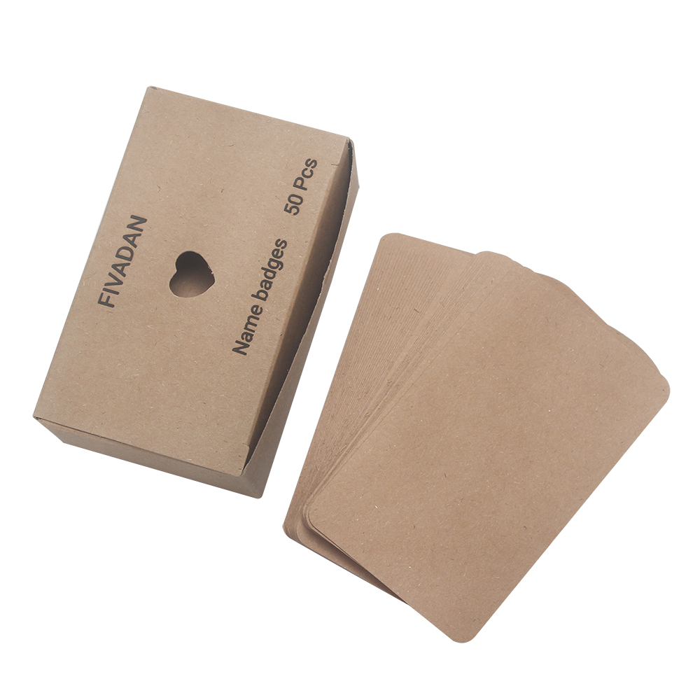 FIVADAN Name Badges of Paper, 50 PCS Kraft Paper Name Badges – Perfect for Conferences, Parties, School & Events | DIY Blank Name Tag Stickers with Heart Cutout Storage Box