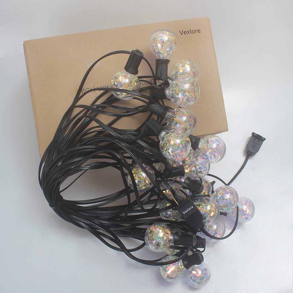 Vexlore Decorative G40 Lamps-25FT LED String Lights, Clear Glitter Globe Bulbs, Waterproof Soft Warm White Outdoor Lighting for Patio, Garden, Party, Christmas Decor