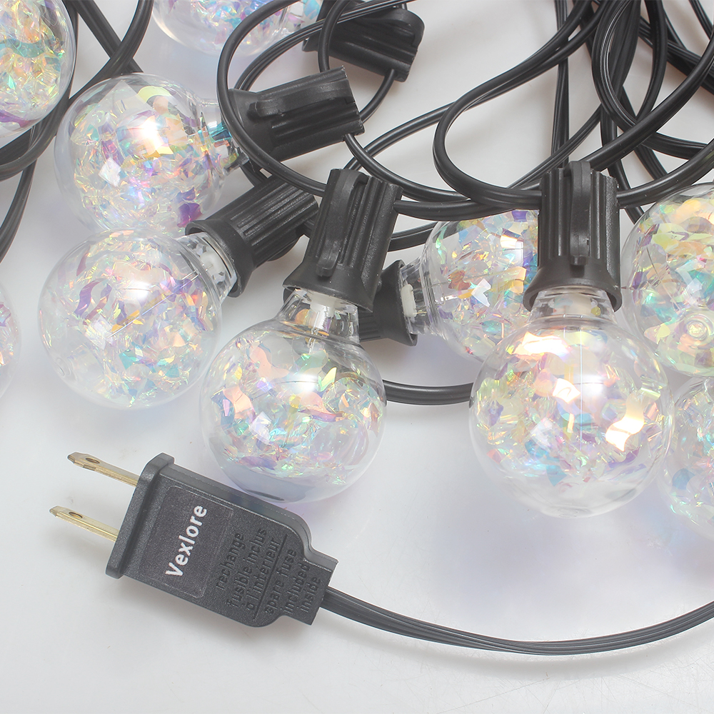 Vexlore Decorative G40 Lamps-25FT LED String Lights, Clear Glitter Globe Bulbs, Waterproof Soft Warm White Outdoor Lighting for Patio, Garden, Party, Christmas Decor