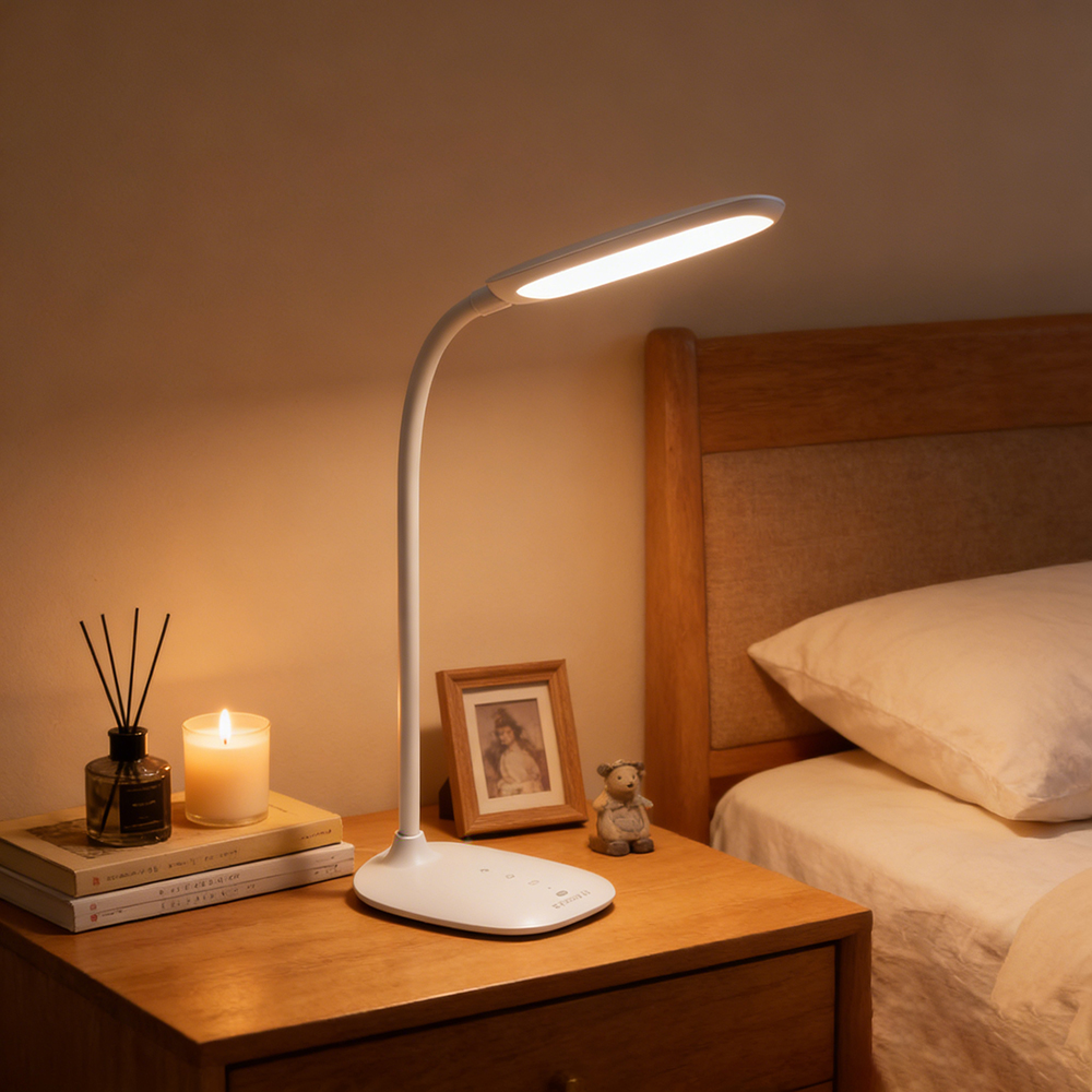 SZYSenzoy US LED Desk Lamps, Dimmable Brightness Eye-Protection Office Lamp, Adjustable Gooseneck Reading Light for Kids Study, Home Office and Nightstand
