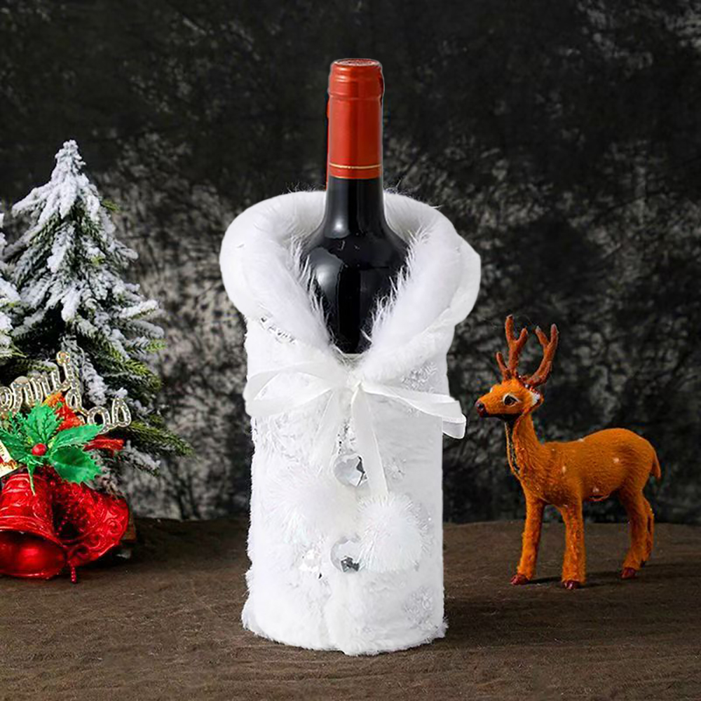 JANKINGS Festive Furry Wine Bottle Vest - Elegant Winter Decoration for Christmas & Holiday Parties | Specially Adapted for Decorating Wine Bottles
