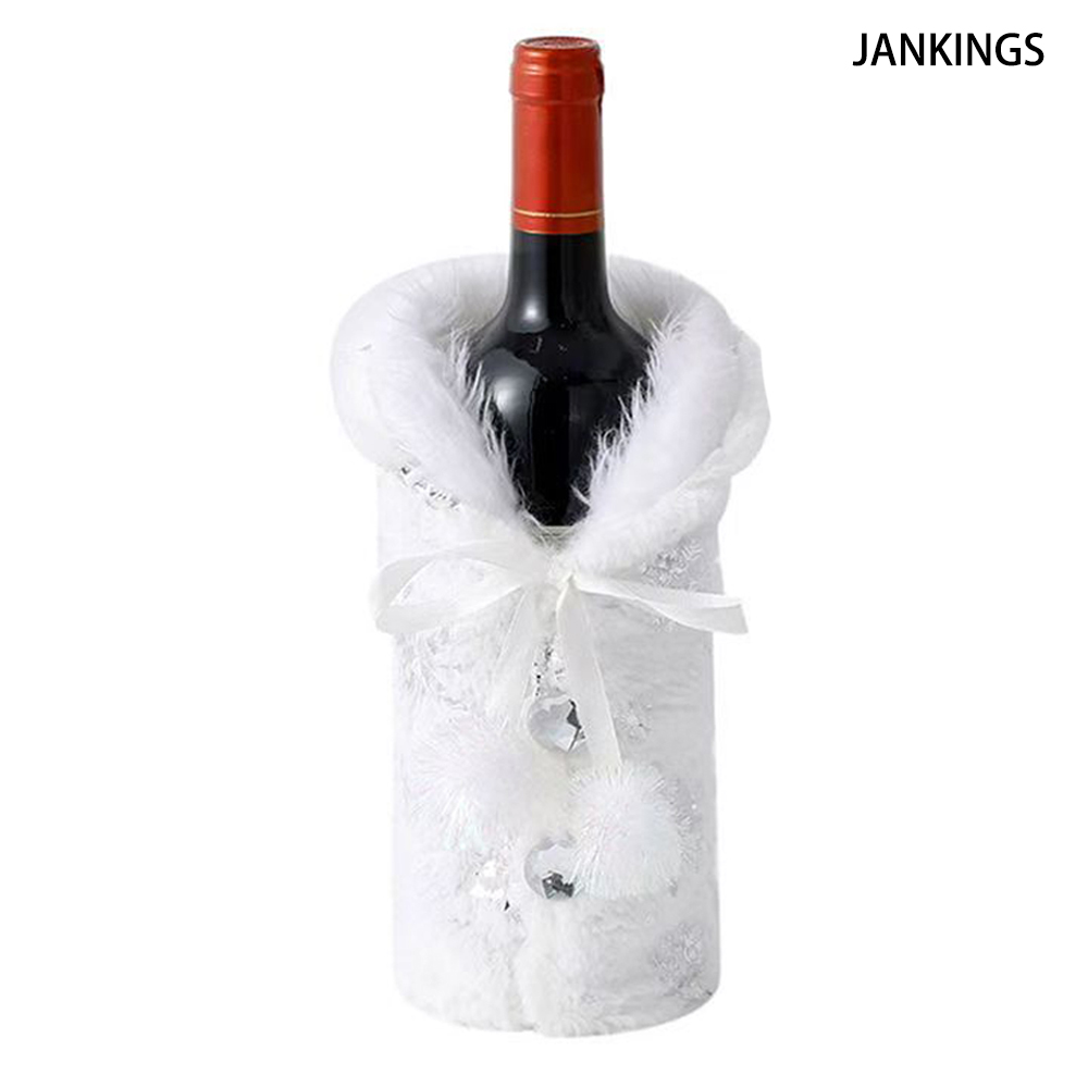 JANKINGS Festive Furry Wine Bottle Vest - Elegant Winter Decoration for Christmas & Holiday Parties | Specially Adapted for Decorating Wine Bottles
