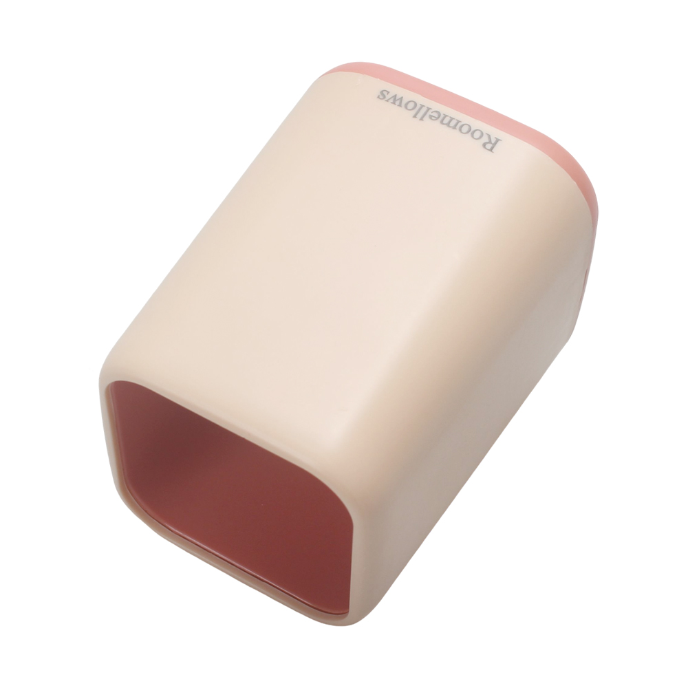 Roomellows Desk Pen Holder Organizer for Office & Home - Stylish Pink & Beige Square Pencil Cup for Pens, Pencils, Markers & More