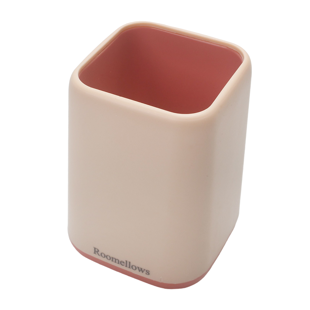 Roomellows Desk Pen Holder Organizer for Office & Home - Stylish Pink & Beige Square Pencil Cup for Pens, Pencils, Markers & More