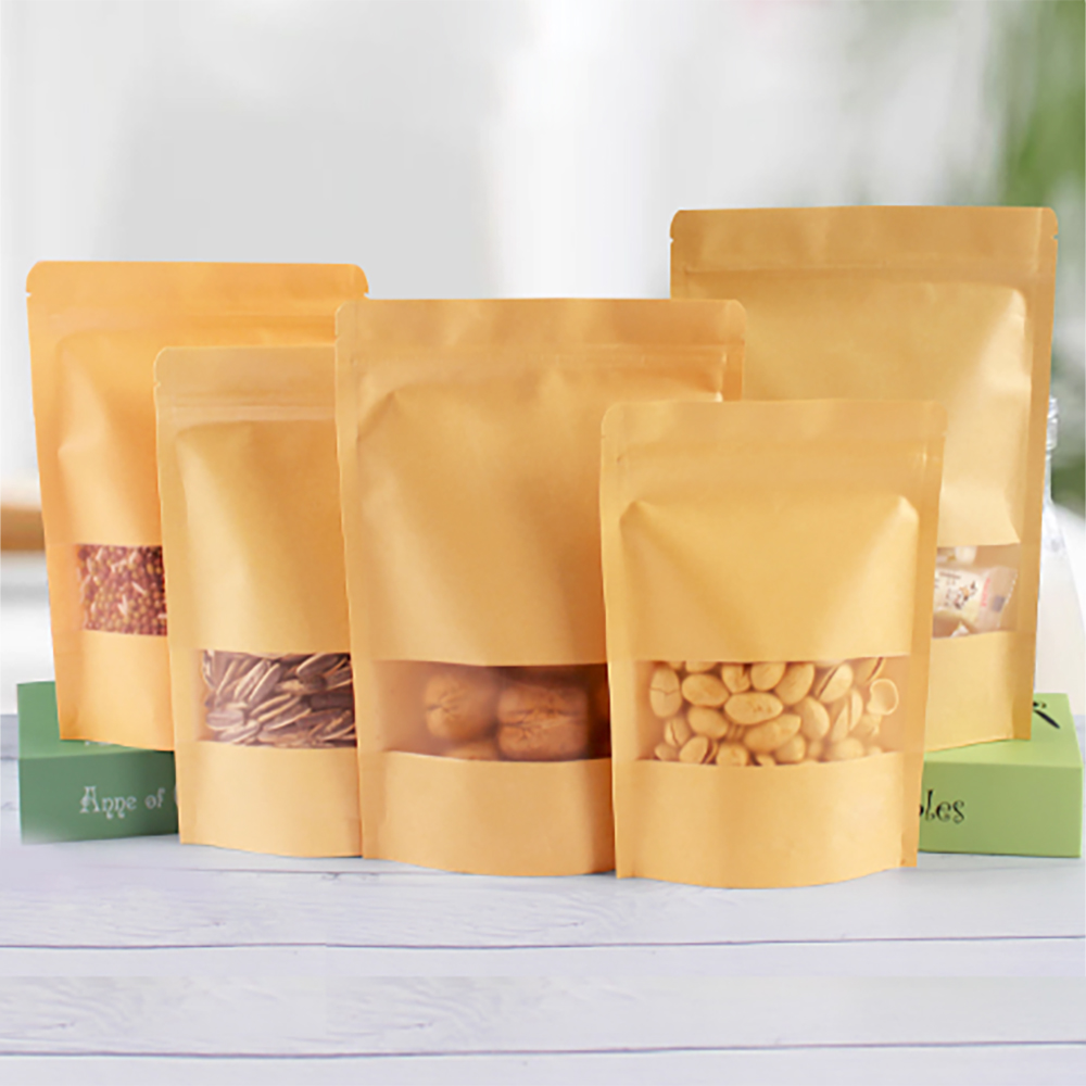 Roomellows High-Quality Paper Packaging Bags with Clear Display Window, Ideal for Product Showcase & Retail Packaging, Suitable for Small Items, Candies, and Spices Storage