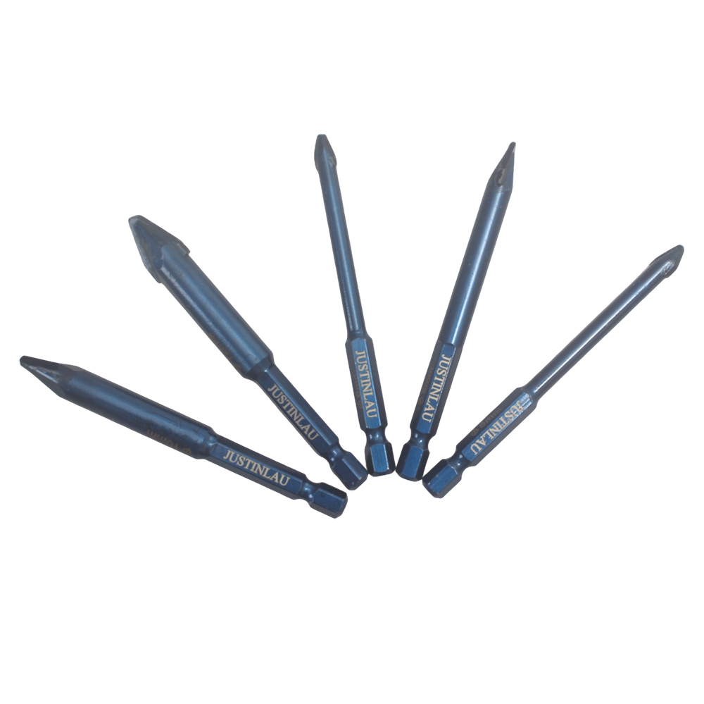 JUSTINLAU Precision Glass & Tile Drill Bit Set (5PCS), Blue Hex Shank Bits for Power Drills, Durable Tungsten Carbide Tip for Tile, Glass, Brick, and Concrete (6mm, 6mm, 8mm, 10mm, 12mm)