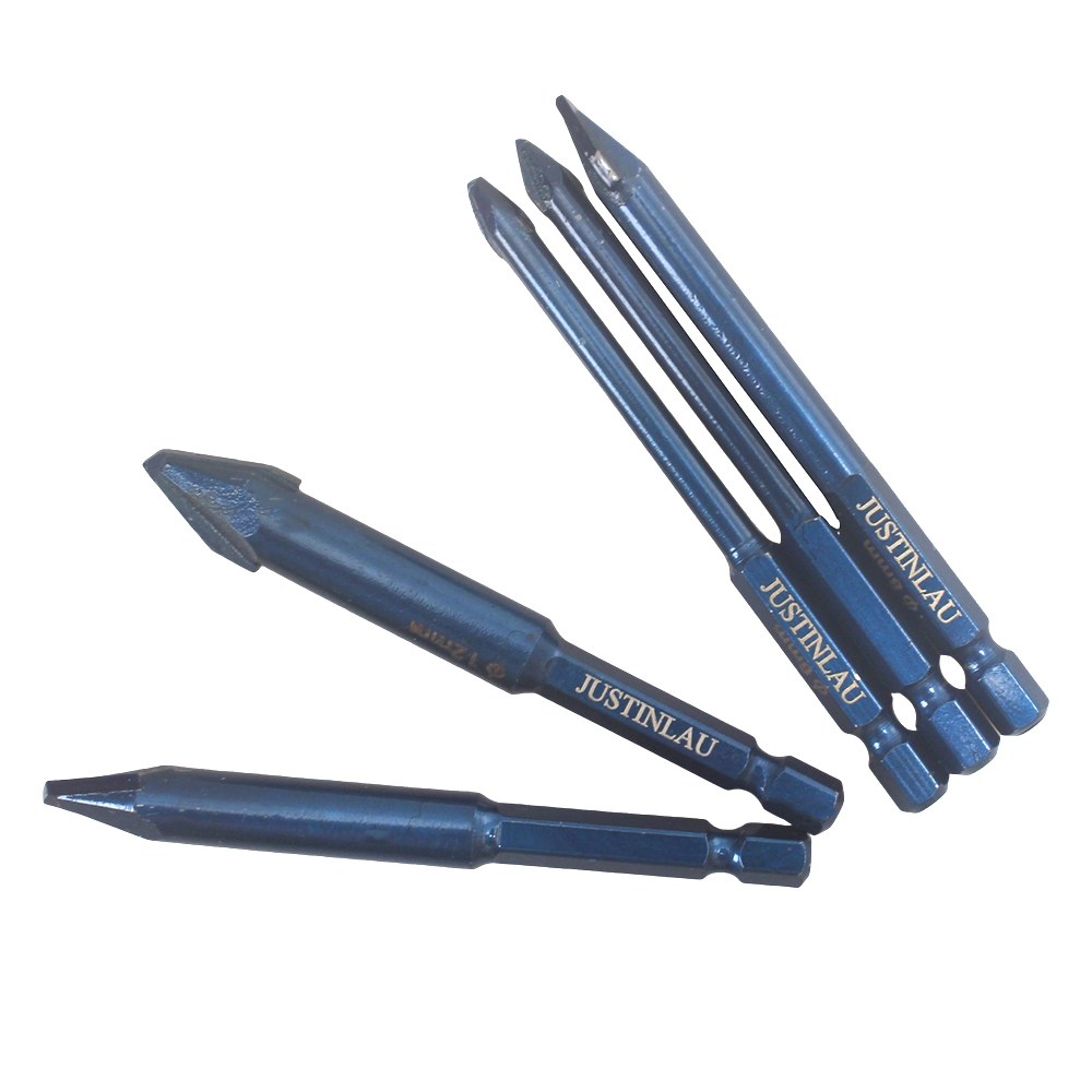 JUSTINLAU Precision Glass & Tile Drill Bit Set (5PCS), Blue Hex Shank Bits for Power Drills, Durable Tungsten Carbide Tip for Tile, Glass, Brick, and Concrete (6mm, 6mm, 8mm, 10mm, 12mm)