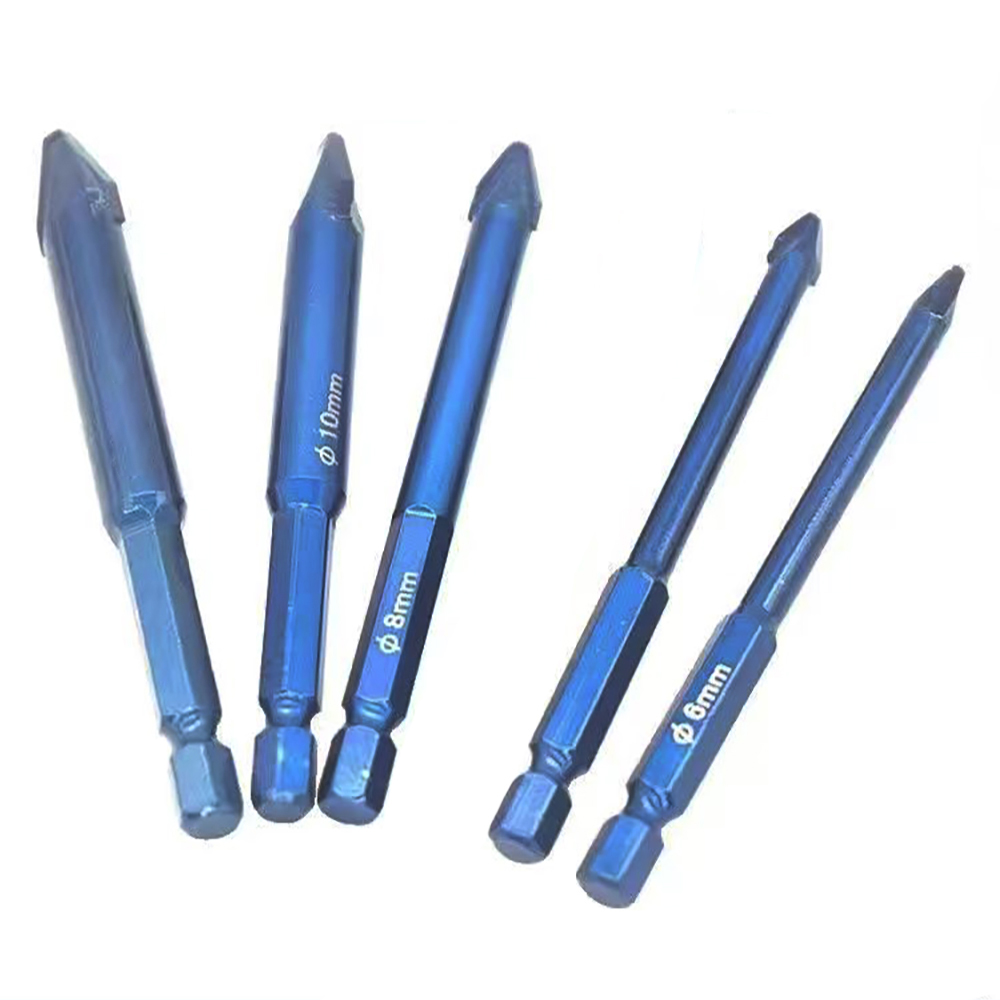 JUSTINLAU Precision Glass & Tile Drill Bit Set (5PCS), Blue Hex Shank Bits for Power Drills, Durable Tungsten Carbide Tip for Tile, Glass, Brick, and Concrete (6mm, 6mm, 8mm, 10mm, 12mm)