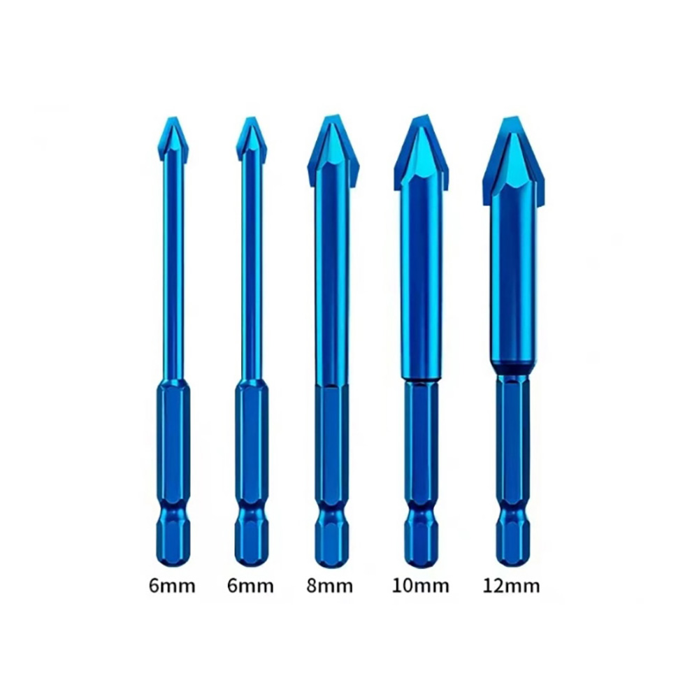 JUSTINLAU Precision Glass & Tile Drill Bit Set (5PCS), Blue Hex Shank Bits for Power Drills, Durable Tungsten Carbide Tip for Tile, Glass, Brick, and Concrete (6mm, 6mm, 8mm, 10mm, 12mm)
