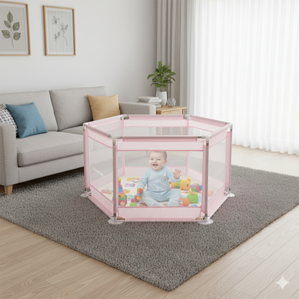 YeTrini Portable Baby Playpens with Breathable Mesh&Activity Gate - Pink Hexagon Kids Activity Center for Indoor/Outdoor Use