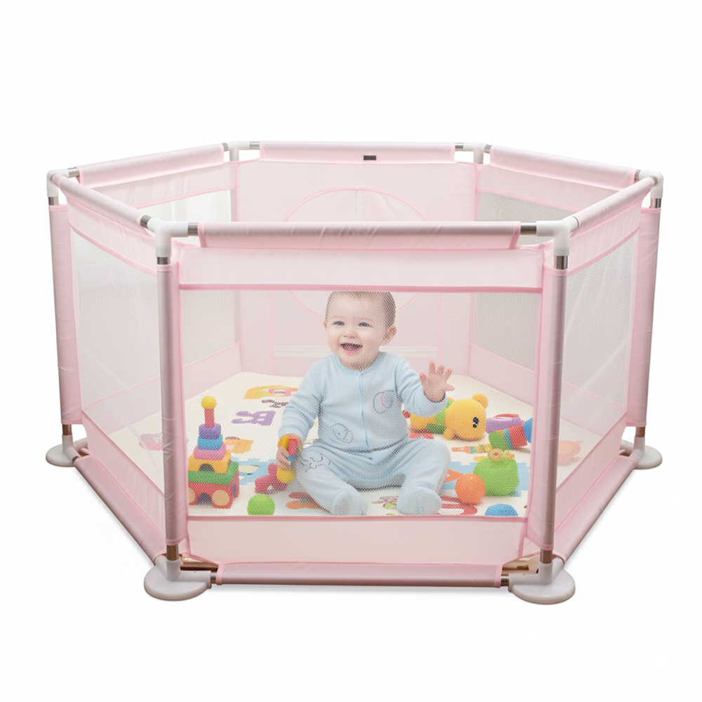 YeTrini Portable Baby Playpens with Breathable Mesh&Activity Gate - Pink Hexagon Kids Activity Center for Indoor/Outdoor Use