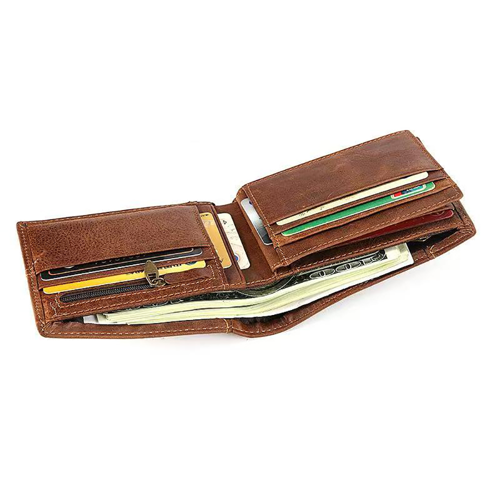PETTOM Vintage Brown Leather Wallet for Men - Large Capacity Bifold with ID Window & Multiple Card Slots for Daily Commute & Travel