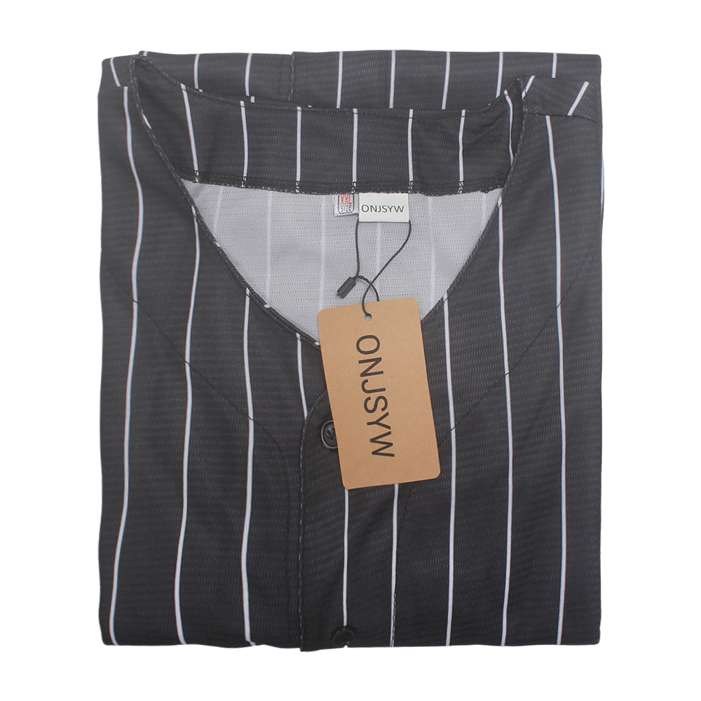 ONJSYW Comfortable Black & White Pinstripe Baseball Uniform Shirt - Vintage Style for Sports, Parties, & Streetwear