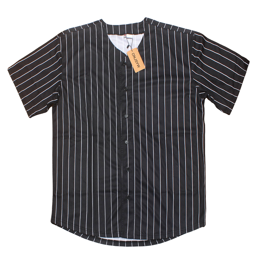 ONJSYW Comfortable Black & White Pinstripe Baseball Uniform Shirt - Vintage Style for Sports, Parties, & Streetwear