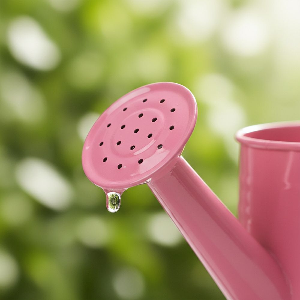 JOLLYSTYLE 1L Cute Pink Metal Watering Can with Handle - Perfect Sprinklers for Watering Flowers and Plants in Home, Patio & Balcony Gardens